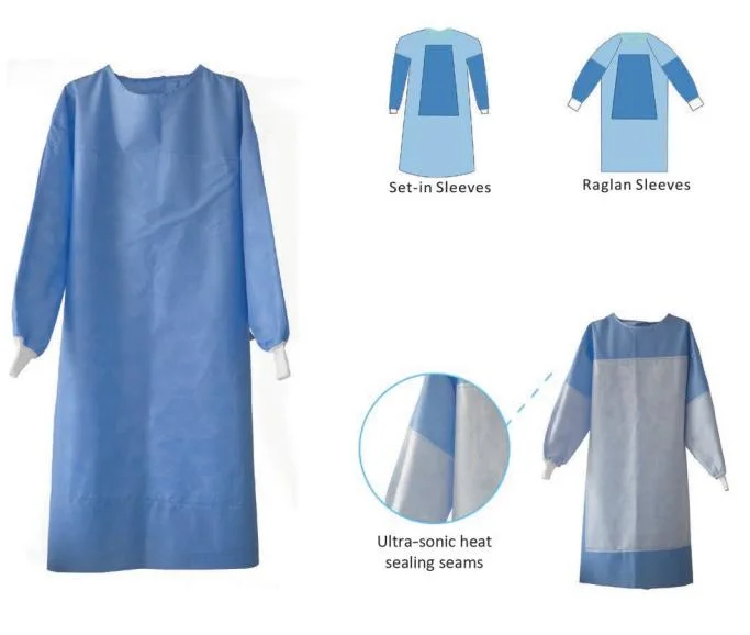 Disposable Reinforced Surgical Gown of SMS Non Woven or Spunlace Material