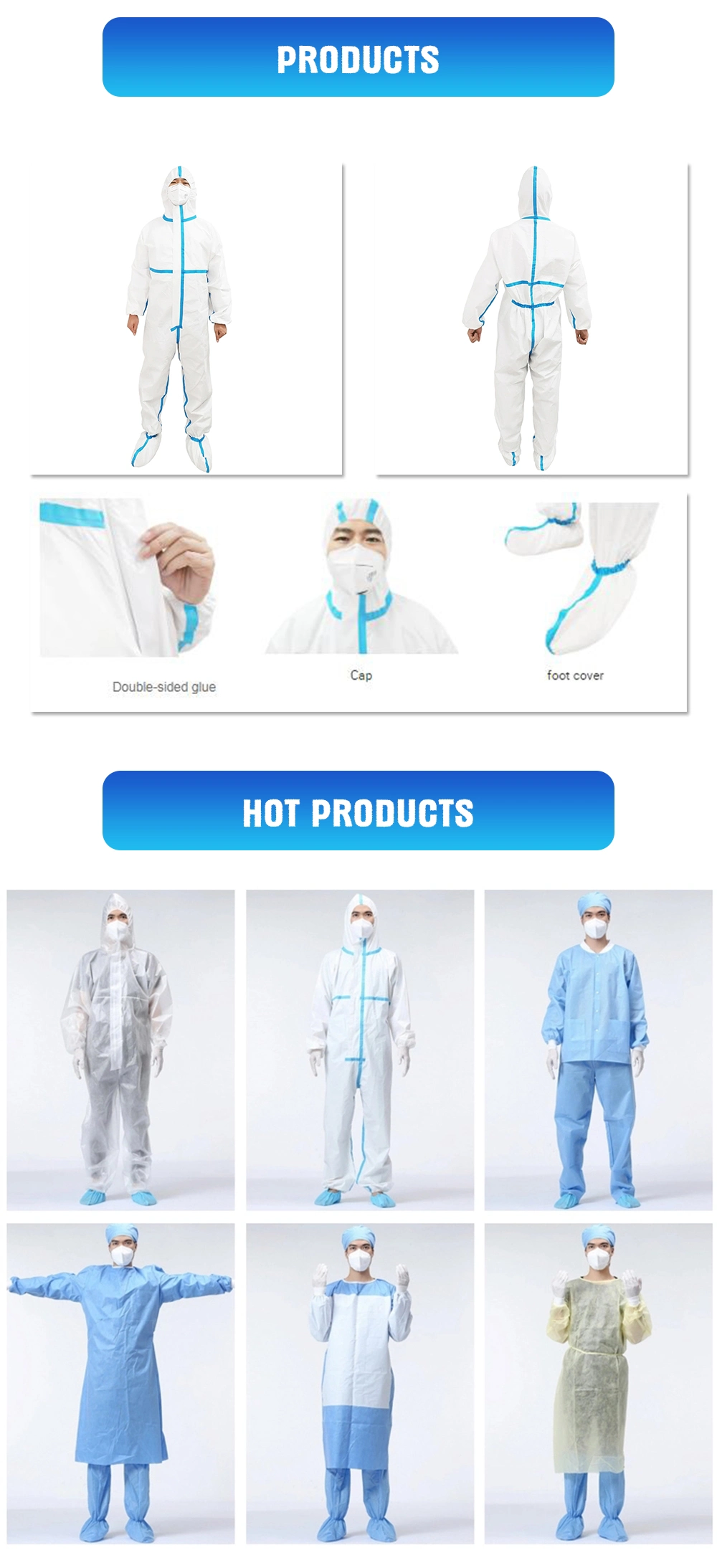 Industrial Disposable Coverall Safety Isolation Clothing Medical Suit