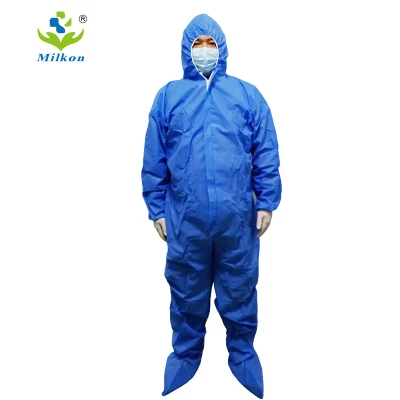 Terno de isolamento não tecido azul SMS Bata de isolamento Médico Descartável Robe de isolamento com capuz Produto por atacado azul Aceite OEM